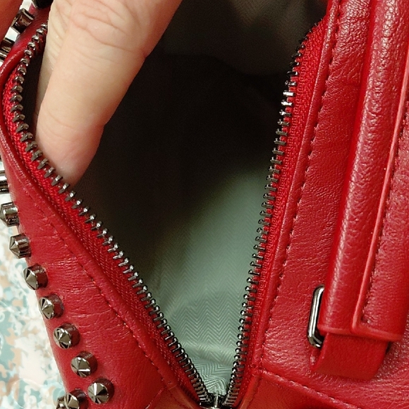Stud-Trim Red Mini Top-Handle Bag with Tassel - Picture 5 of 6